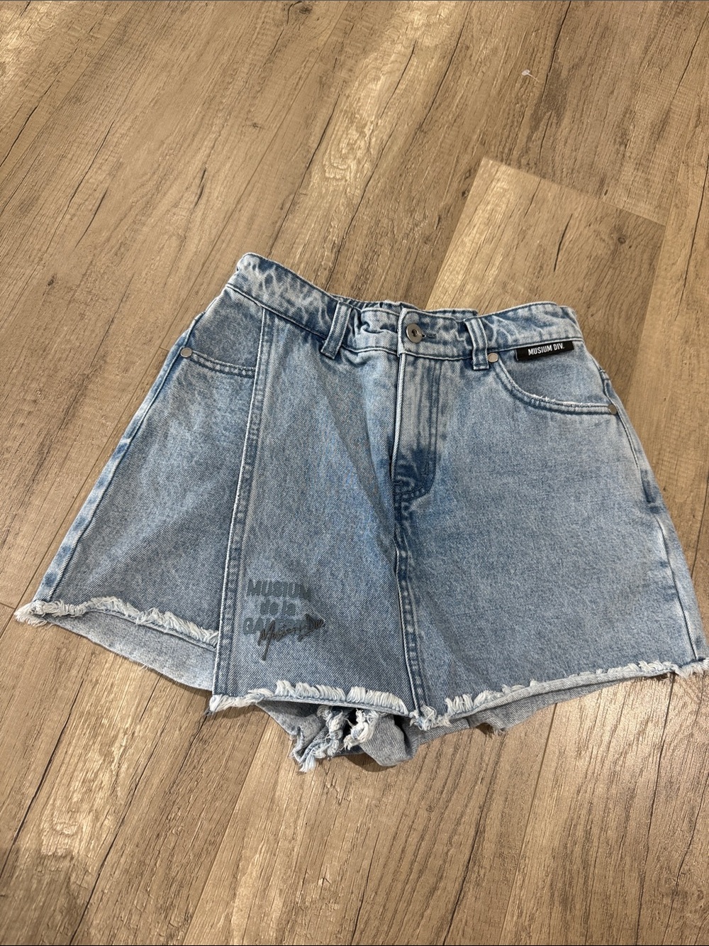 MUSIUM DIV. Deconstructed Denim Skort Shorts High Rise Raw Hem 26